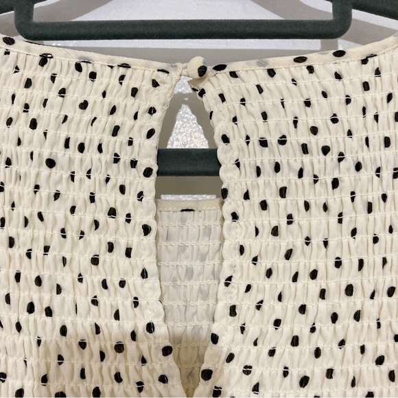 Madewell Midi Dress Georgette Smocked Ruffle Shoulder Inkbrush Dots Size M - Picture 7 of 15